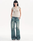 Cotton and Linen Blend Sequined Henley Neck Short Sleeve T-Shirt"Minimalist Light Gap" - variant_title