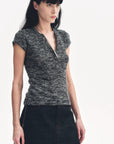 Cotton and Linen Blend Sequined Henley Neck Short Sleeve T-Shirt"Minimalist Light Gap" - variant_title