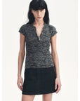 Cotton and Linen Blend Sequined Henley Neck Short Sleeve T-Shirt"Minimalist Light Gap" - variant_title