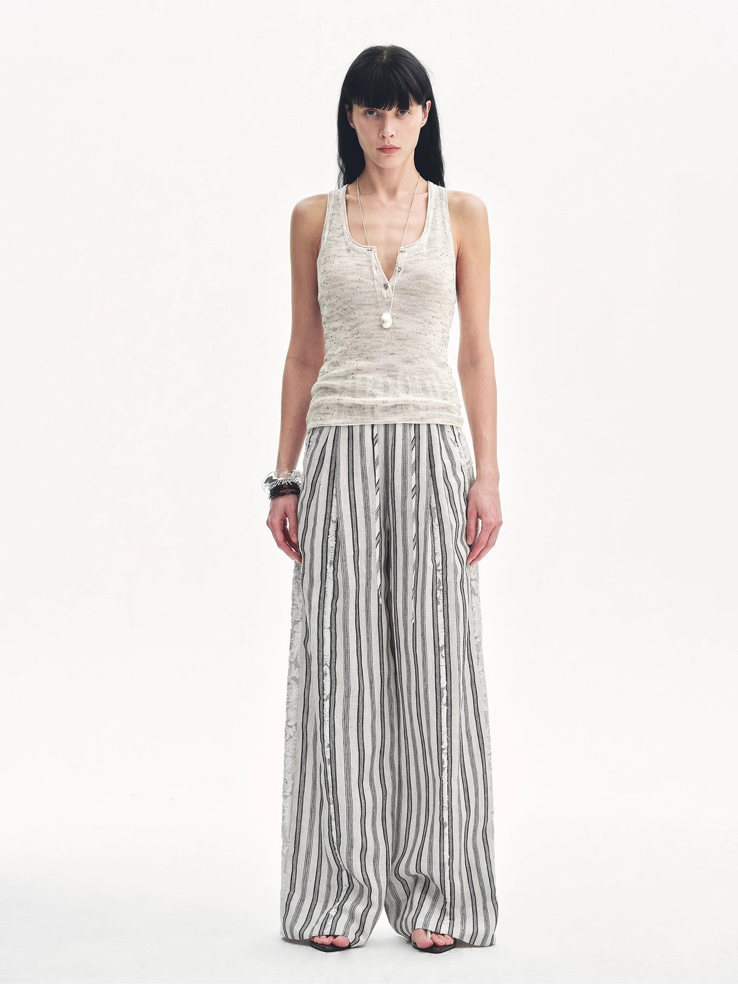 Cotton and Linen Blended Henley Collar Beaded Vest Summer"Summer Night Starry Sky" - variant_title