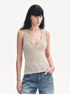 Cotton and Linen Blended Henley Collar Beaded Vest Summer"Summer Night Starry Sky" - variant_title