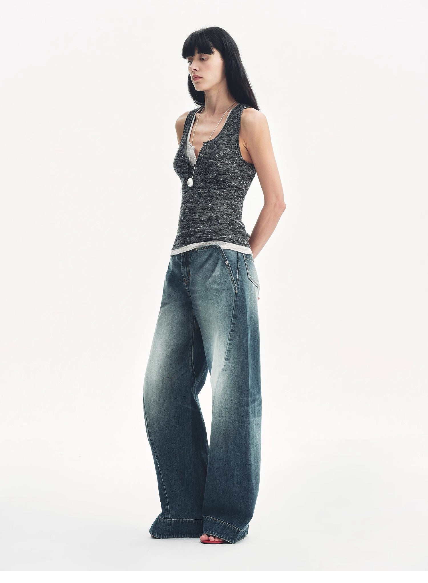 Cotton and Linen Blended Henley Collar Beaded Vest Summer"Summer Night Starry Sky" - variant_title