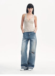 Cotton and Linen Blended Henley Collar Beaded Vest Summer"Summer Night Starry Sky" - variant_title