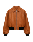 Cropped Lambskin Leather Jacket - Reddish Brown product cutout