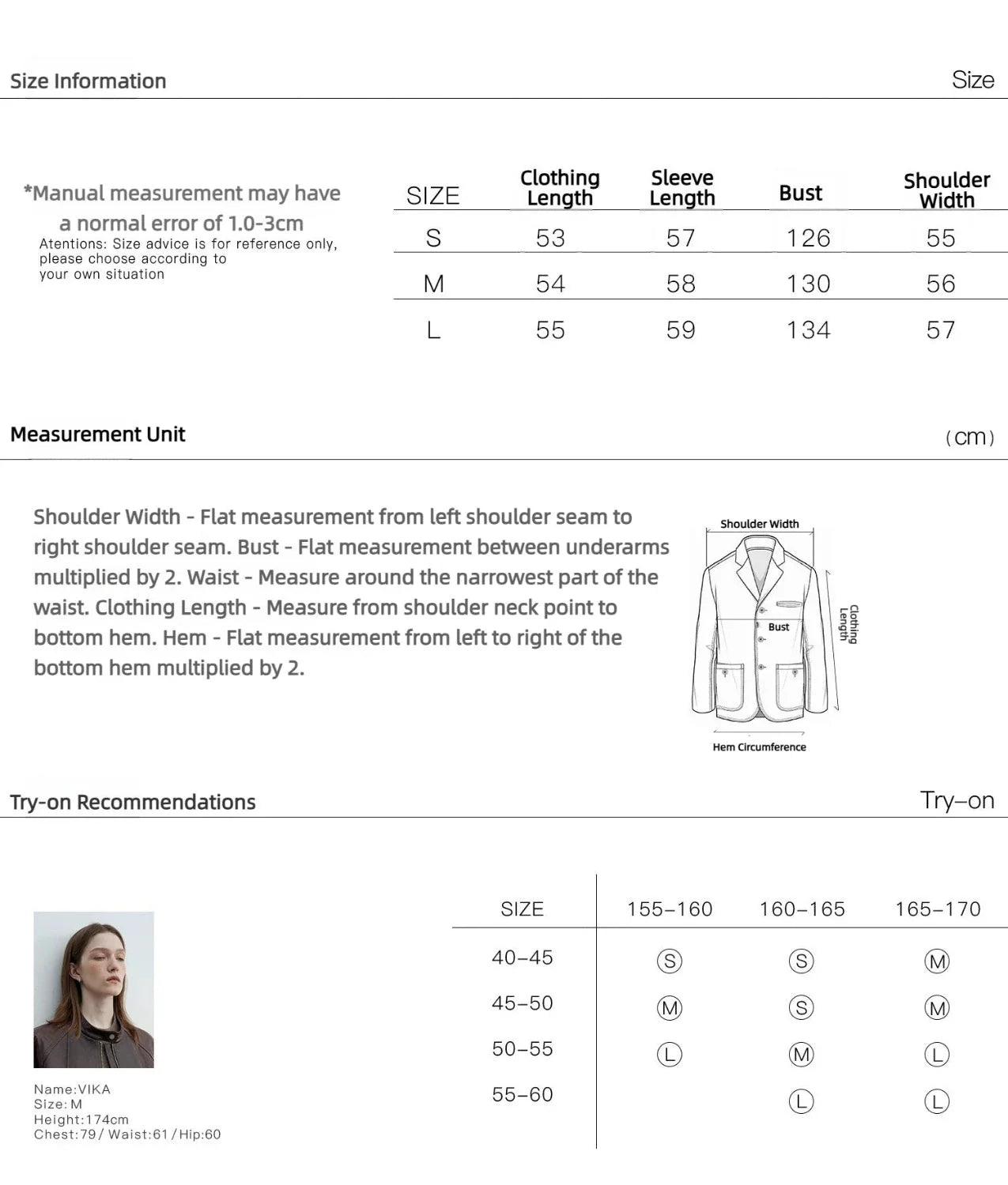 Cropped Lambskin Leather Jacket - size information