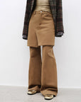 "Culotte Declaration" Retro split design fake two - piece twill brushed slightly flared slim jeans - variant_title