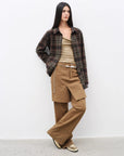 "Culotte Declaration" Retro split design fake two - piece twill brushed slightly flared slim jeans - variant_title