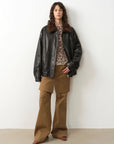 "Culotte Declaration" Retro split design fake two - piece twill brushed slightly flared slim jeans - variant_title