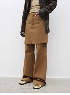 "Culotte Declaration" Retro split design fake two - piece twill brushed slightly flared slim jeans - variant_title