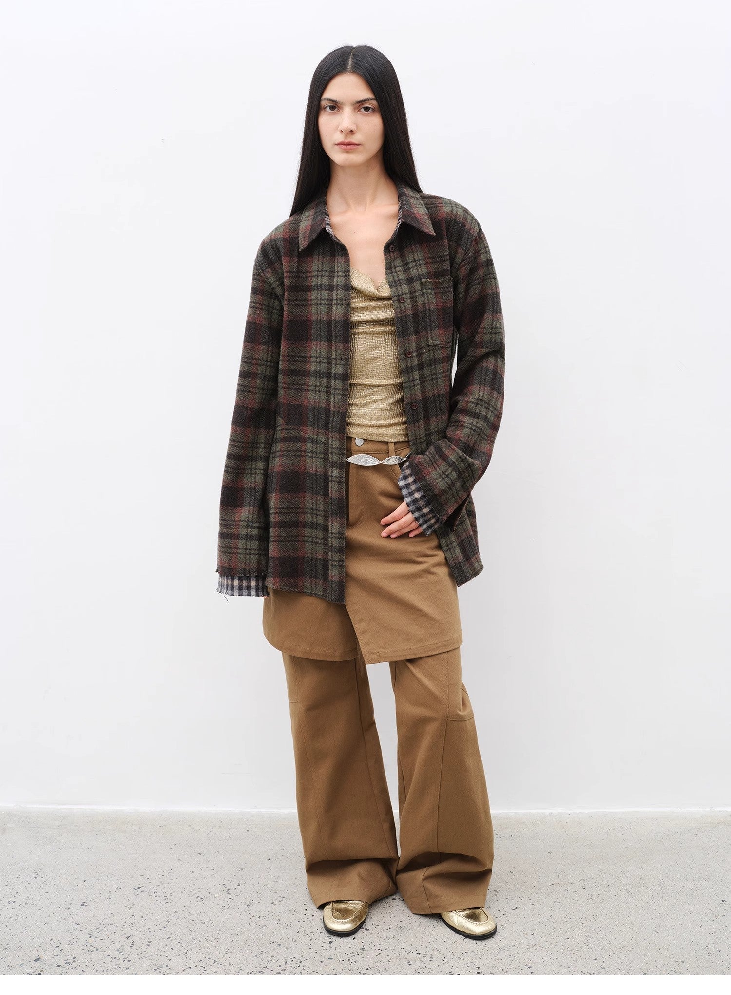 "Culotte Declaration" Retro split design fake two - piece twill brushed slightly flared slim jeans - variant_title