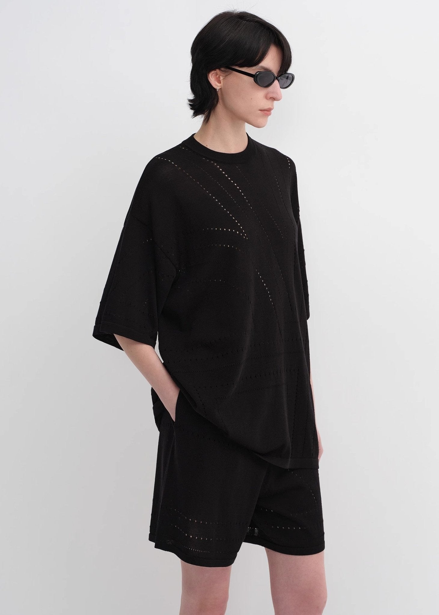 Customized Acetate Cotton Geometric Lines Knitted Suit - variant_title