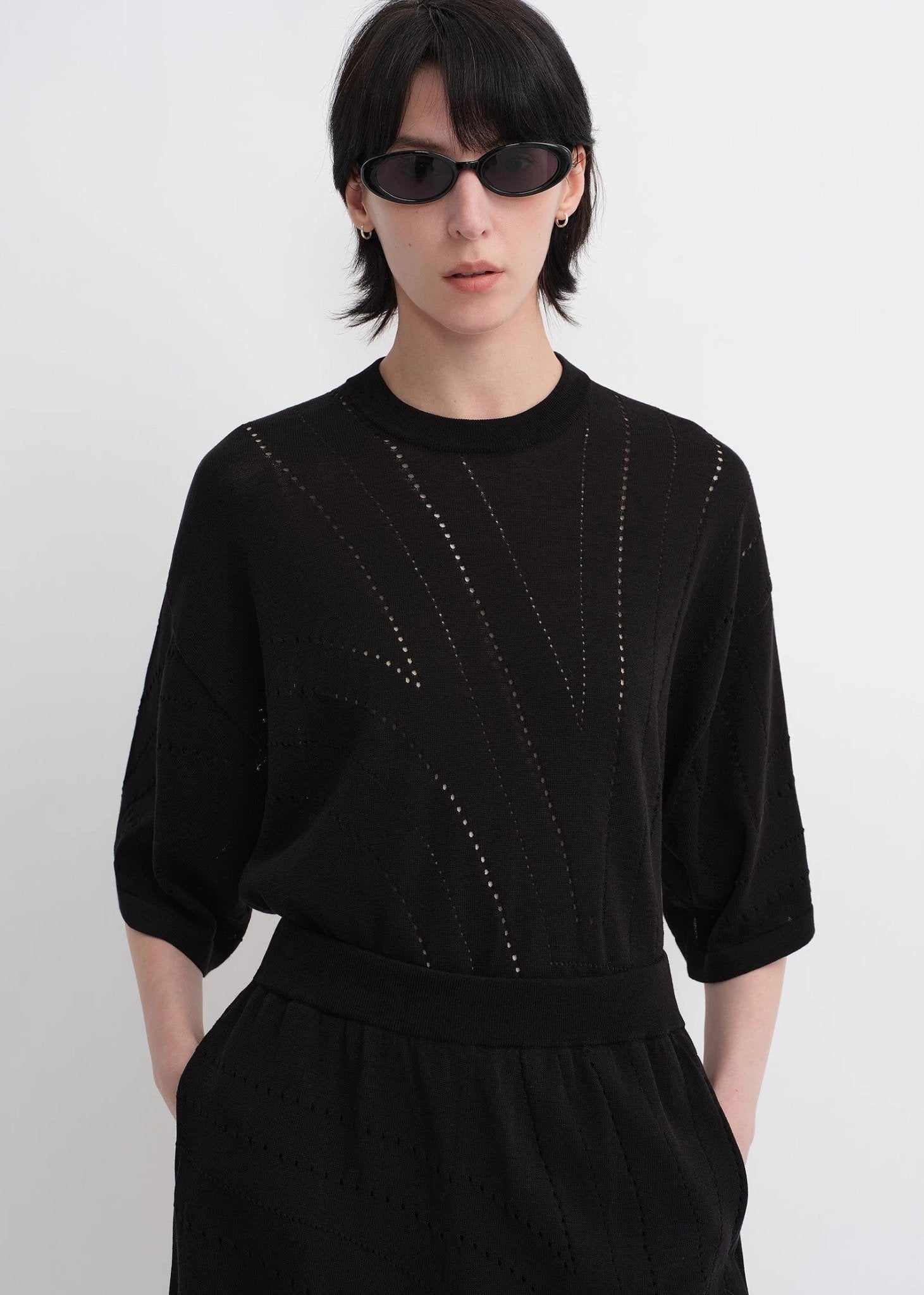 Customized Acetate Cotton Geometric Lines Knitted Suit - variant_title