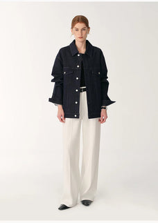 Customized cotton fabric skin - friendly washed drape versatile wide - leg jeans - variant_title