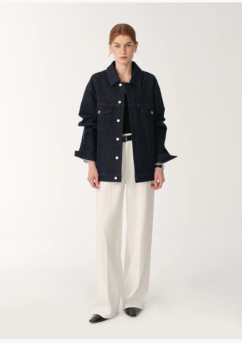 Customized cotton fabric skin - friendly washed drape versatile wide - leg jeans - variant_title