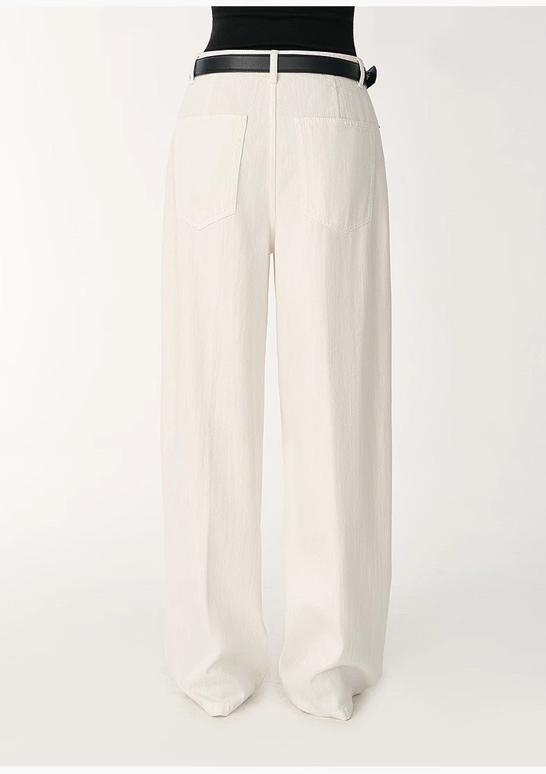 Customized cotton fabric skin - friendly washed drape versatile wide - leg jeans - variant_title
