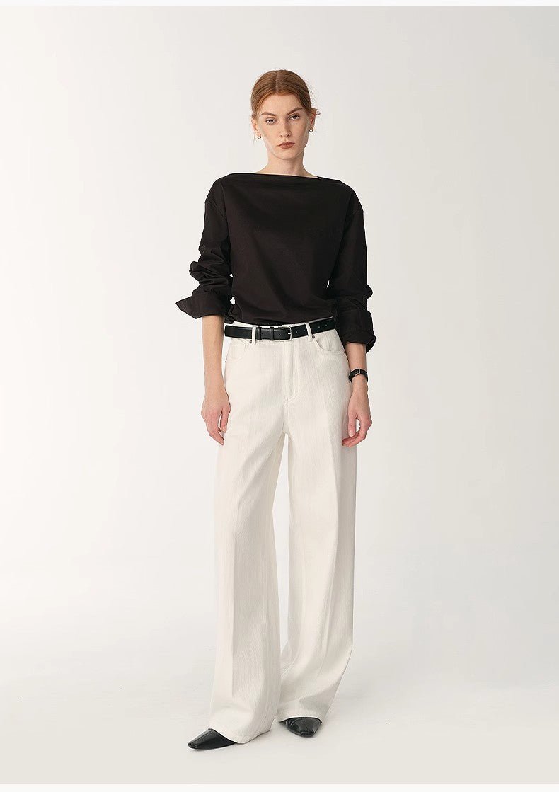 Customized cotton fabric skin - friendly washed drape versatile wide - leg jeans - variant_title