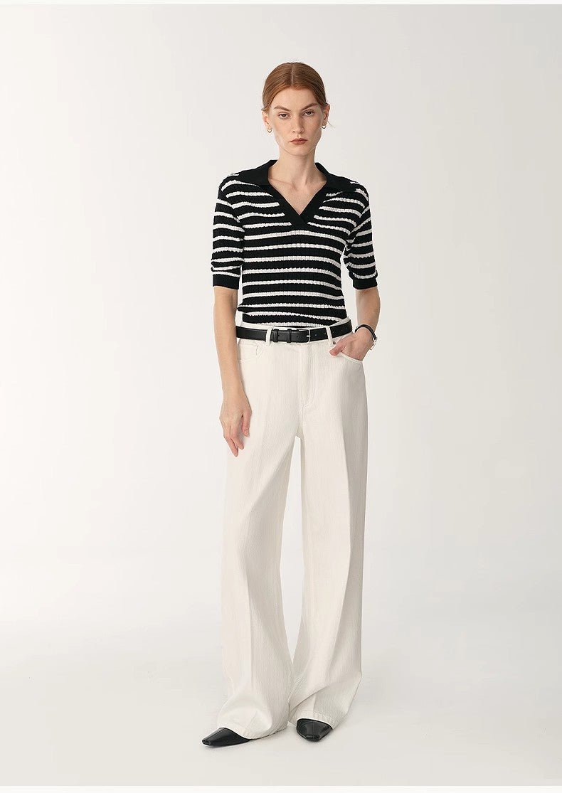 Customized cotton fabric skin - friendly washed drape versatile wide - leg jeans - variant_title