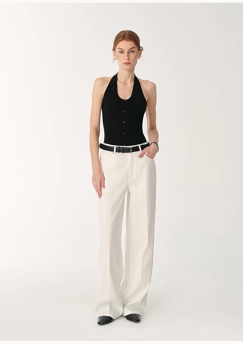 Customized cotton fabric skin - friendly washed drape versatile wide - leg jeans - variant_title