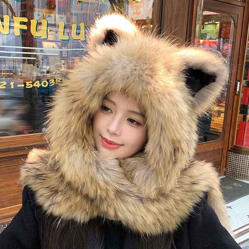 Cute Cat Ears Fox Fur Scarf Hood - Reversible Handwoven Winter Warm Hat & Shawl 3 - in - 1 for Women - variant_title