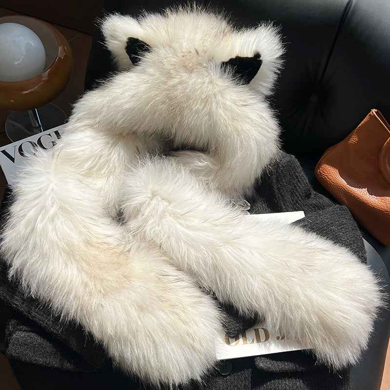 Cute Cat Ears Fox Fur Scarf Hood - Reversible Handwoven Winter Warm Hat & Shawl 3 - in - 1 for Women - variant_title