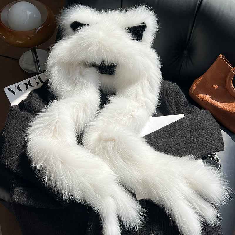Cute Cat Ears Fox Fur Scarf Hood - Reversible Handwoven Winter Warm Hat & Shawl 3 - in - 1 for Women - variant_title