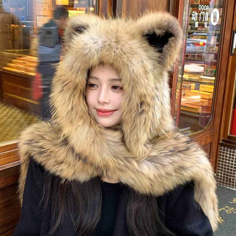 Cute Cat Ears Fox Fur Scarf Hood - Reversible Handwoven Winter Warm Hat & Shawl 3 - in - 1 for Women - variant_title