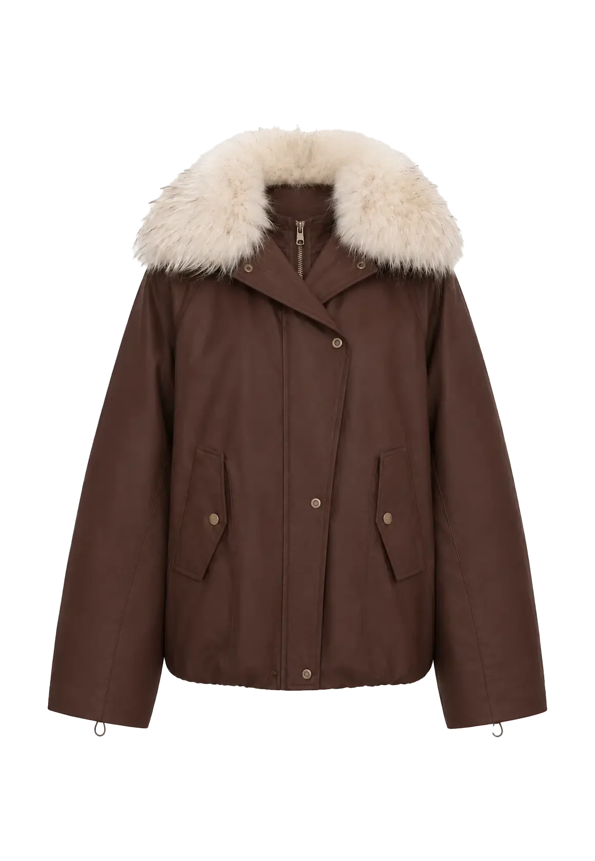 Burgundy Firelady Fur Cutting-edge Style women's short down jacket with detachable raccoon fur collar product cutout