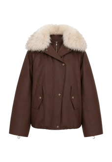 Burgundy Firelady Fur Cutting-edge Style women's short down jacket with detachable raccoon fur collar product cutout