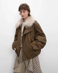 Caramel Firelady Fur Cutting-edge Style women's short down jacket side angle with detachable raccoon fur collar