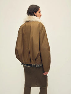 Caramel Firelady Fur Cutting-edge Style short down jacket back view showing cropped silhouette