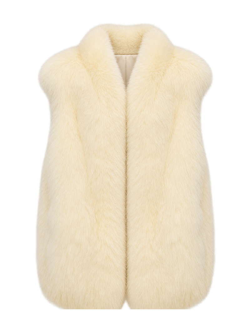 Firelady Fur Women's Finnish Saga Fox Fur Vest – Diagonal Piecing & Curved Stand Collar