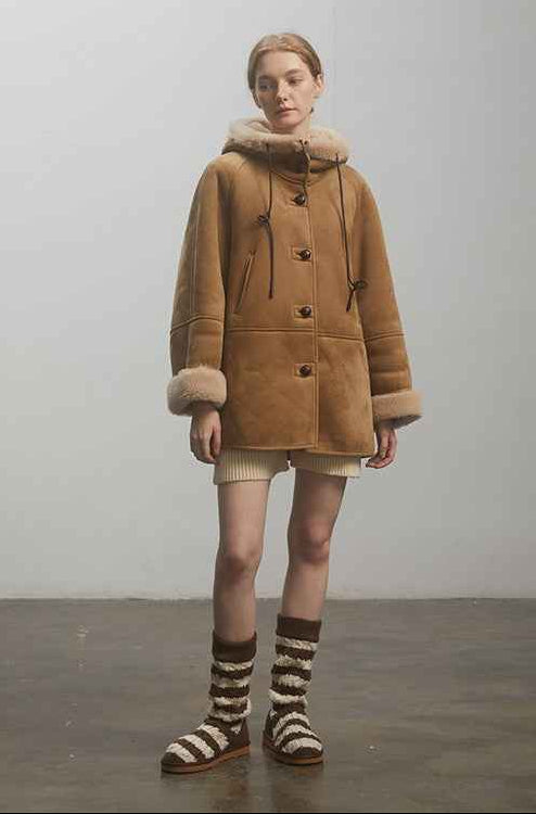 Danish Winter hooded reversible faux leather shearling jacket product image 06