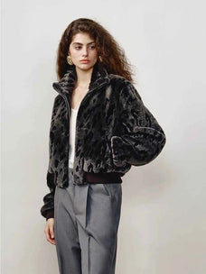 Dapple Manor stand collar Merino shearling jacket three-quarter model view