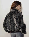 Dapple Manor spotted gray Merino shearling jacket back model view