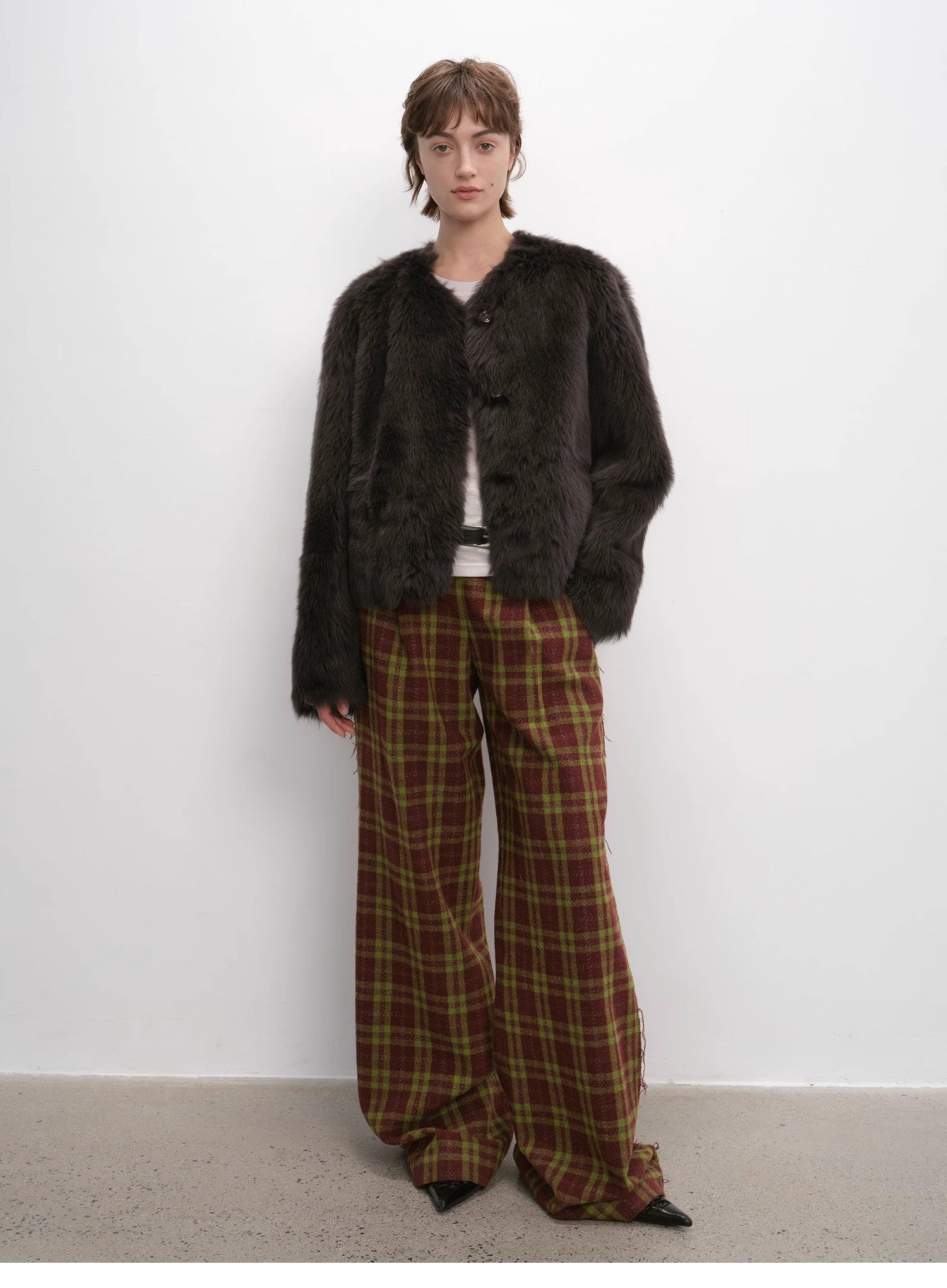 "Darcy Manor" imported Tuscan straight wool sheepskin sweetheart collar short fur coat - variant_title