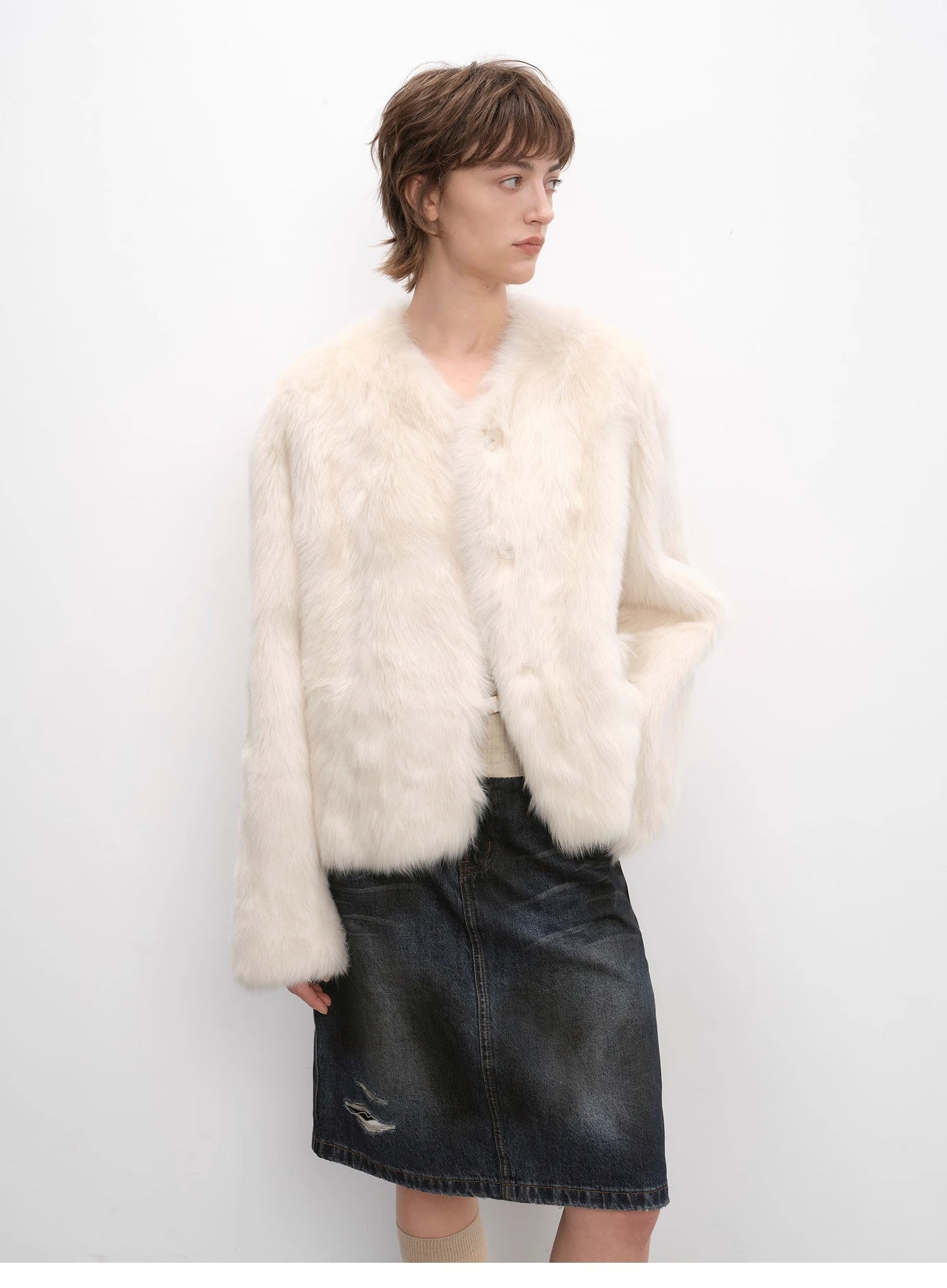 "Darcy Manor" imported Tuscan straight wool sheepskin sweetheart collar short fur coat - variant_title