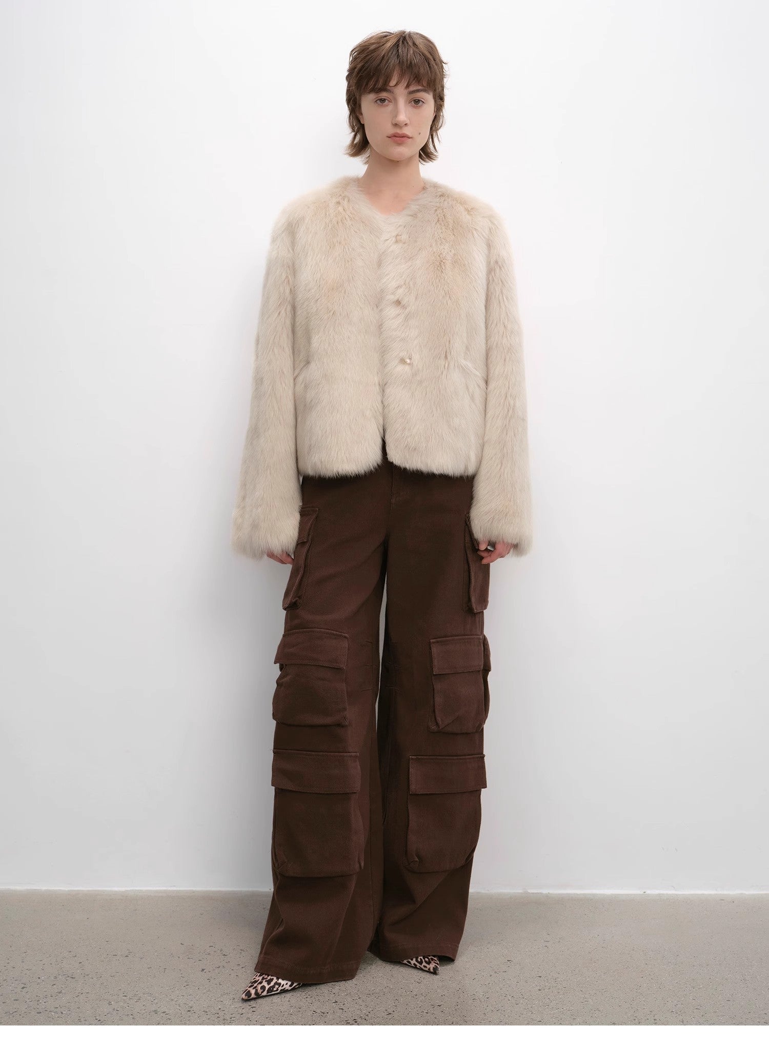 "Darcy Manor" imported Tuscan straight wool sheepskin sweetheart collar short fur coat - variant_title