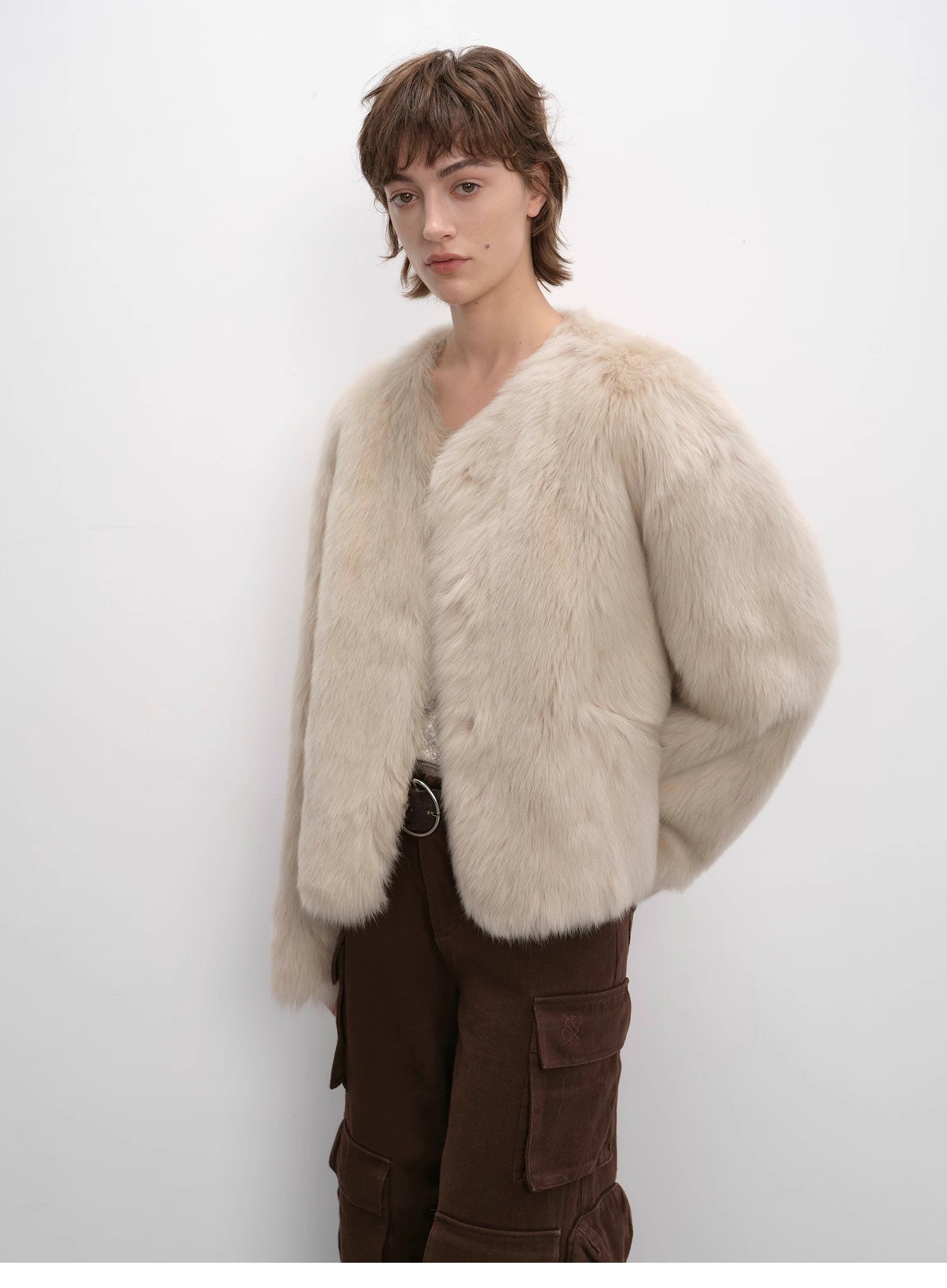 "Darcy Manor" imported Tuscan straight wool sheepskin sweetheart collar short fur coat - variant_title