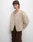 "Darcy Manor" imported Tuscan straight wool sheepskin sweetheart collar short fur coat - variant_title