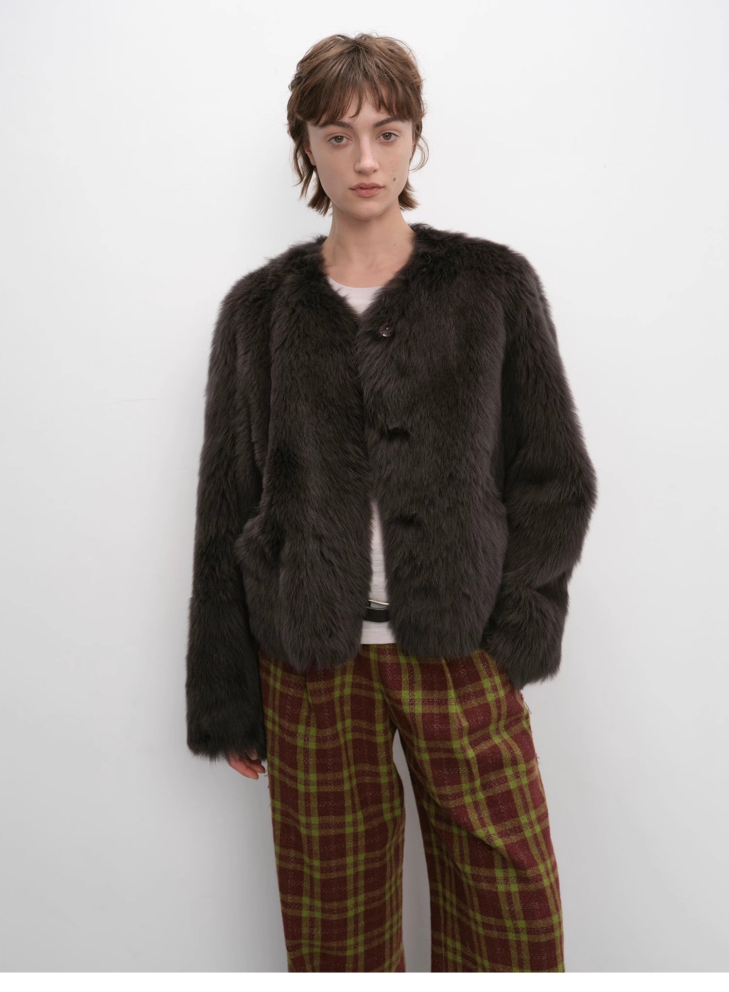 "Darcy Manor" imported Tuscan straight wool sheepskin sweetheart collar short fur coat - variant_title