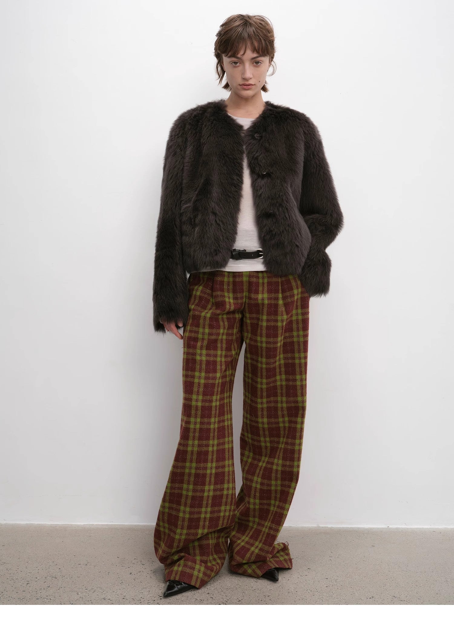 "Darcy Manor" imported Tuscan straight wool sheepskin sweetheart collar short fur coat - variant_title