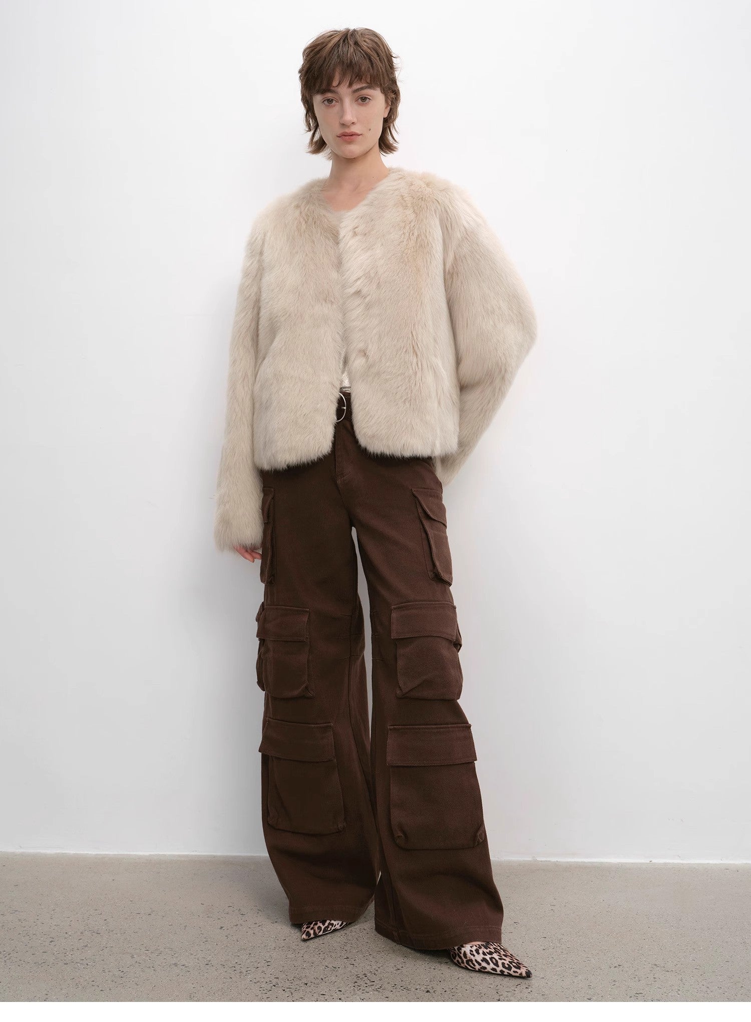"Darcy Manor" imported Tuscan straight wool sheepskin sweetheart collar short fur coat - variant_title