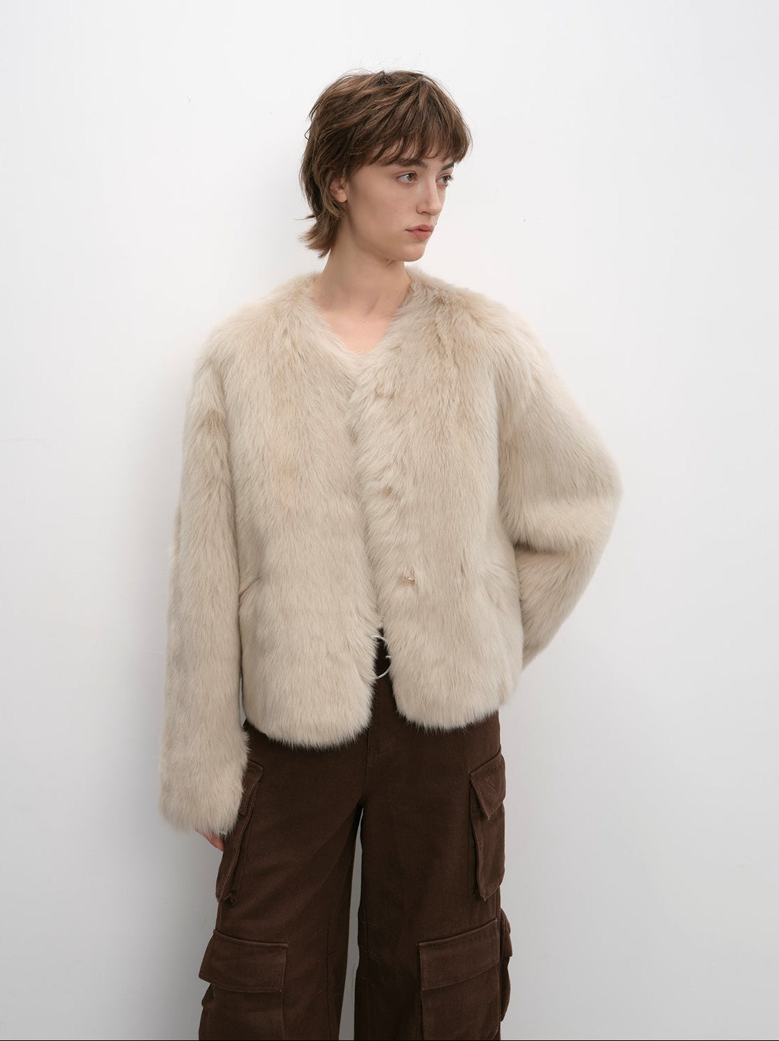 "Darcy Manor" imported Tuscan straight wool sheepskin sweetheart collar short fur coat - variant_title