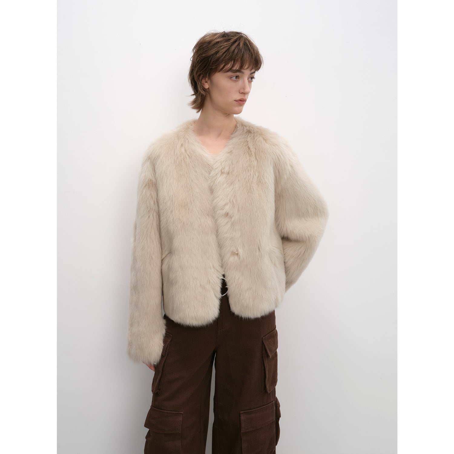 "Darcy Manor" imported Tuscan straight wool sheepskin sweetheart collar short fur coat - variant_title