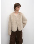 "Darcy Manor" imported Tuscan straight wool sheepskin sweetheart collar short fur coat - variant_title
