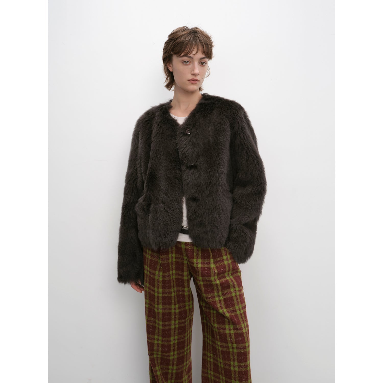 "Darcy Manor" imported Tuscan straight wool sheepskin sweetheart collar short fur coat - variant_title