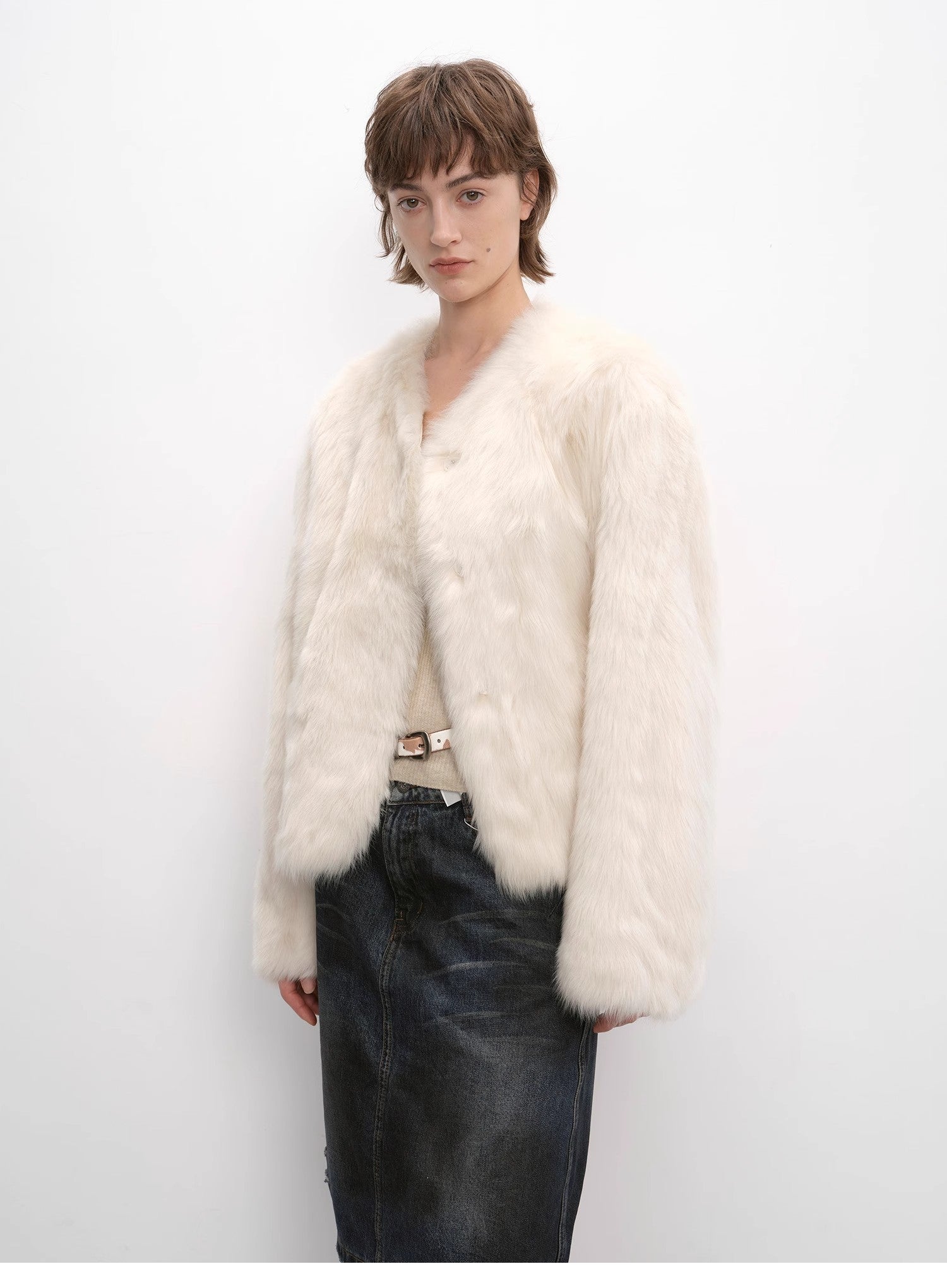 "Darcy Manor" imported Tuscan straight wool sheepskin sweetheart collar short fur coat - variant_title