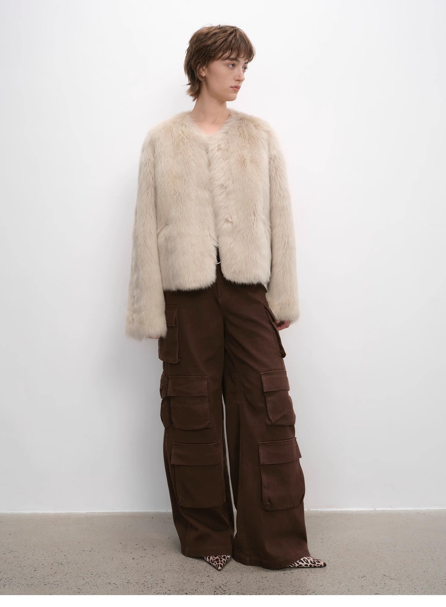 "Darcy Manor" imported Tuscan straight wool sheepskin sweetheart collar short fur coat - variant_title