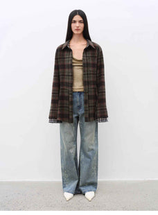 "Denim Shadow"retro washed printed layered casual slimming cotton bootcut jeans - variant_title