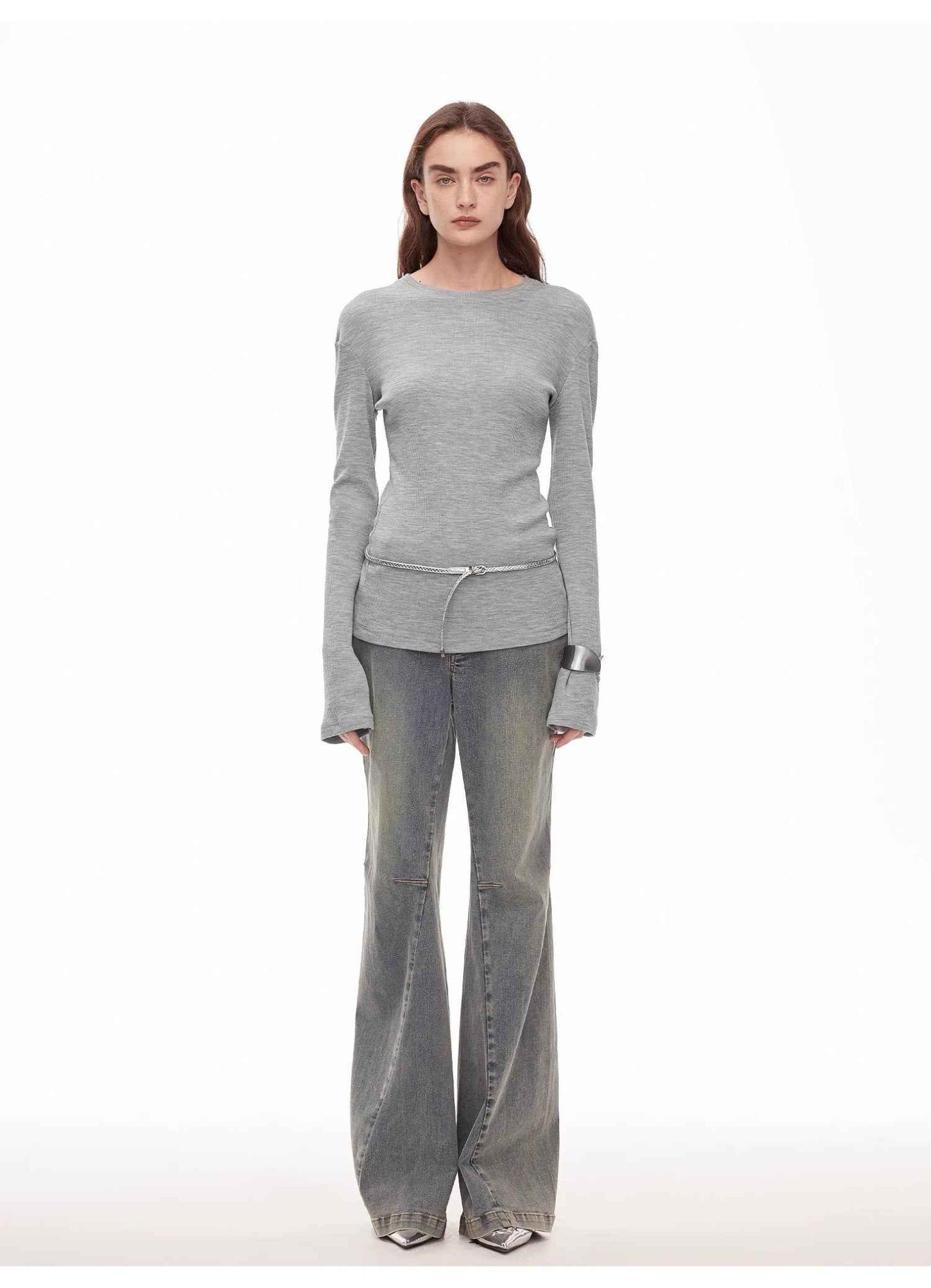 “Denimism”Fashionable Heavy Industry Washed Three - dimensional Versatile Slimming Slightly Flared Denim Trousers - variant_title